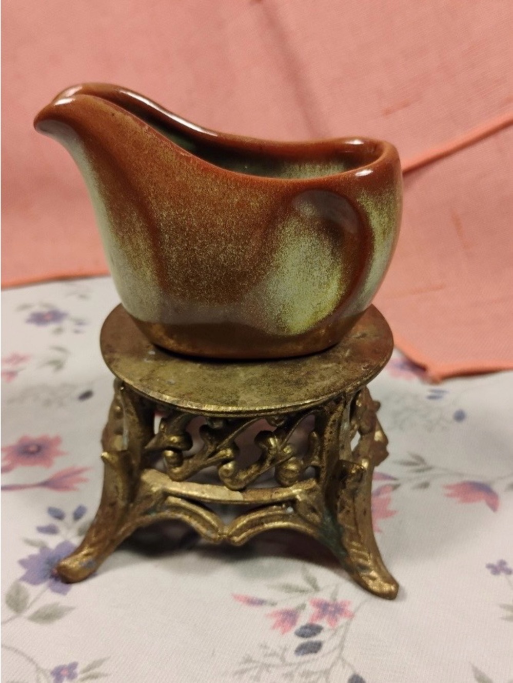 Frankoma Green Glazed ceramic gravy boat